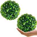 Hotop 2 Pcs 5 Inch Artificial Plant Topiary Ball 4 Layers Garden Spheres Boxwood Balls Artificial Topiaries Spheres Decorative Plants for Backyard, Balcony, Garden, Indoor Outdoor Decor(Green)