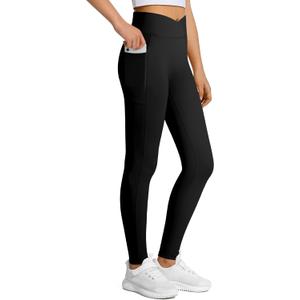 JOCMIC Girls Athletic Leggings High Waist for Kids Yoga Dance Gym Pants with Pocket (9-10 Years, Black)
