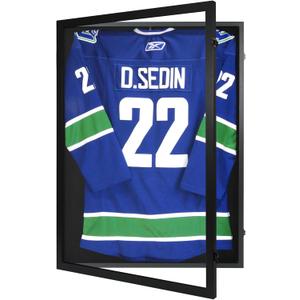 Jersey Frame Display Case 1 Pack - Large Sport Jersey Shadow Box with 98% UV Protection Acrylic and Hanger for Baseball Basketball Football Soccer Hockey Shirt and Uniform, Black Finish