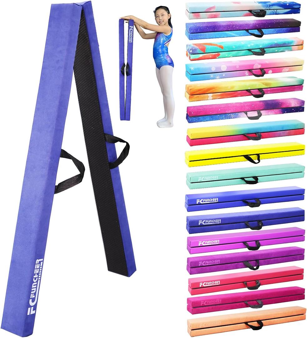 FC FUNCHEER 8FT Folding Balance Beam -Gymnastics Floor Beam -Gymnastics Equipment for Kids,Wood core- Anti-Slip Bottom and Carrying Bag for Home