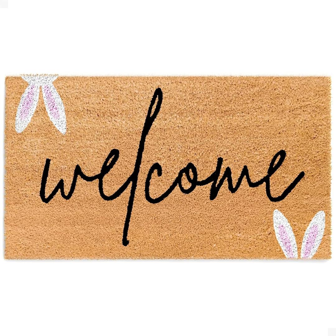 THEODORE MAGNUS Easter Door Mat - Welcome Mat for Front Door with Non-Slip Backing - Durable Doormat - Perfect for Outside Entrance and Entryway Matt - Outdoor/Indoor - Easter Greetings - 17" x 30"