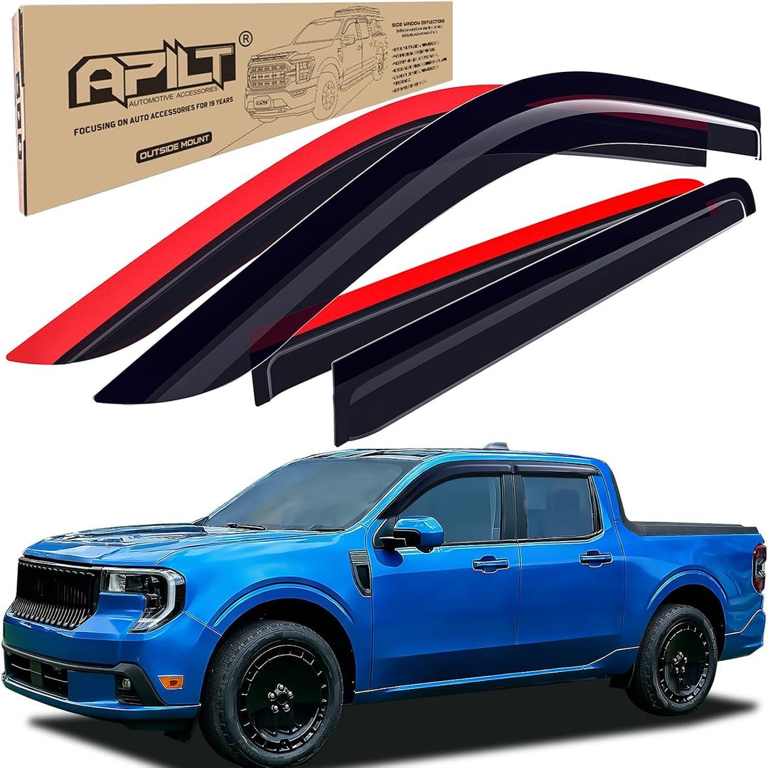 Outside-Mount Rain Guards Window Visors for 2022-2026 Ford Maverick Wind Vent Deflector Dark Smoke 4-Piece Set with Thicker and Full-Size