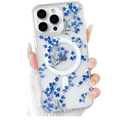 NITITOP Compatible with iPhone 13 Pro Case Clear Magnetic Compatible with MagSafe Cute Flowers Floral Leaves for Women Girls Hard PC Back Shockproof Protective Phone Cover  Blue