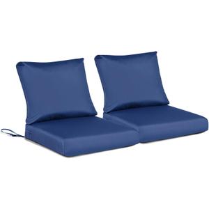 BPS 21x21 Inch Deep Seat Outdoor Cushions Set of 2, Navy Blue Fade-Resistant and Water-Resistant Patio Chair Cushions for Wicker Chairs, Sofas, Love Seats