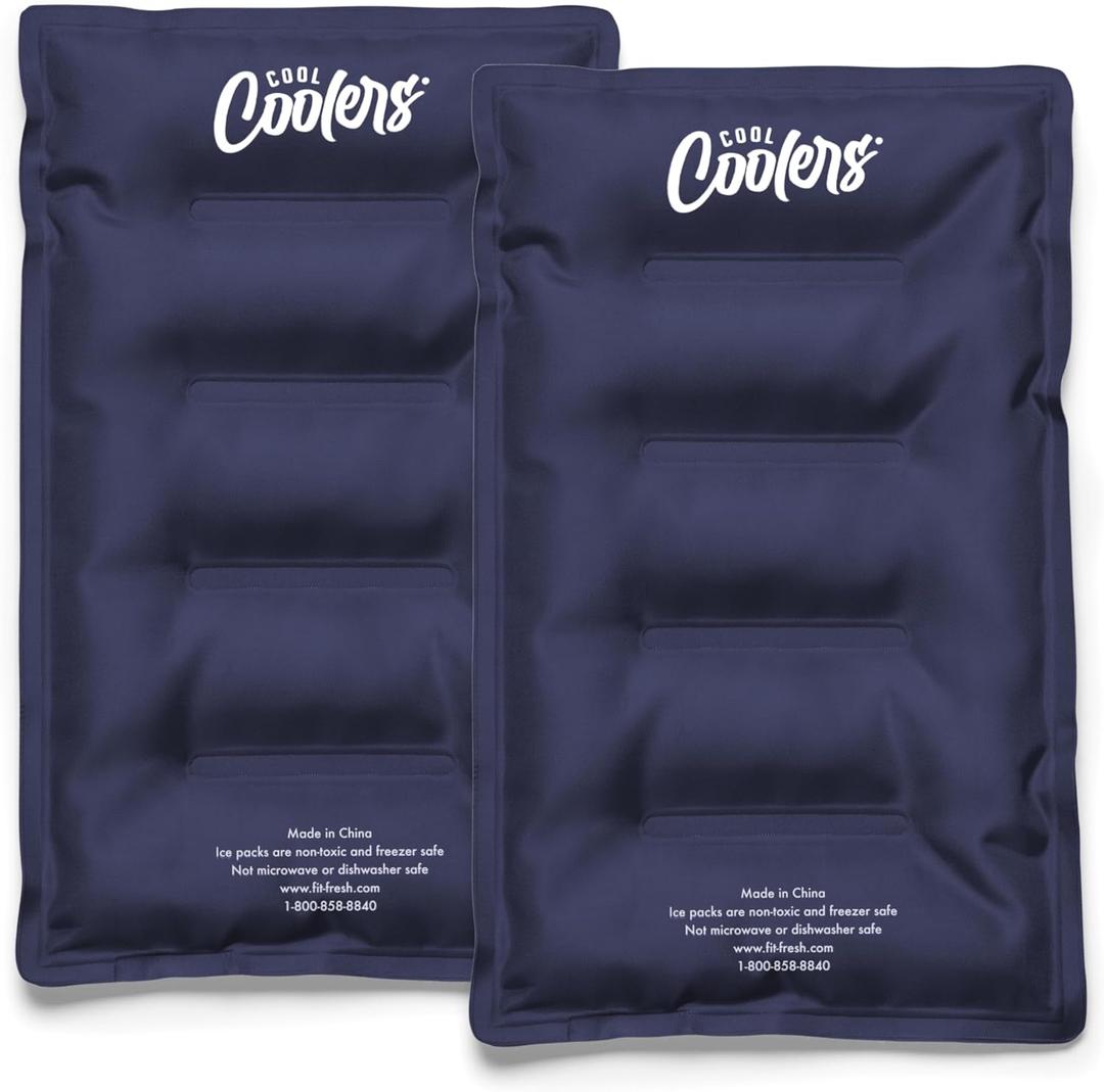 Cool Coolers by Fit & Fresh 2 Pack XL Soft Ice Packs for Cooler, Flexible Stretch Nylon, Lunch Box Ice Packs, Large Reusable Freezer Packs, Navy Blue