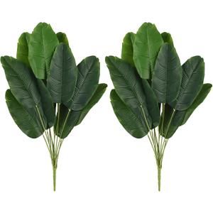 Artificial Banana Trees, 2 Pcs 26" Fake Banana Leaves Artificial Plants Greenery for Vase Home Office Tropical Wedding Indoor Outdoor Decor