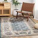 jinchan Area Rug 8x10 Washable Rug Vintage Floral Indoor Soft Retro Distressed Navy Brown Multi Carpet Elegant Print Country Boho Non Slip Kitchen Living Room Bedroom Dining Room