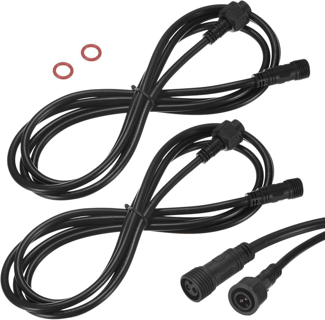 M METERXITY 2-Pack Waterproof Extension Cable, 2 Pin 6.56 Ft/2m Extension Cord Wire with 18AWG IP67 Male and Female Connectors for Outdoor Spotlights/LED Deck Lights [Black]