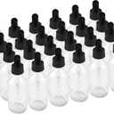 BILLIONSTARS 24 Pack 2oz Glass Boston Round Bottle with Graduated Calibrated Glass Pipettes - Clear - Tincture Bottles for Essential Oils, Liquids - Leakproof Travel Bottles