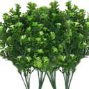 Artificial Plants, Faux Plastic Bean Flowers Shrubs Fake Grass Leaves Simulation Greenery Bushes Indoor Outside Home Garden Office Yard Verandah 12 Pack