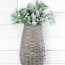 AuldHome Design Wall Hanging Pocket Basket; Woven Wicker Rustic Farmhouse Gray Washed Long Basket; 17 x 9 x 5 Inches