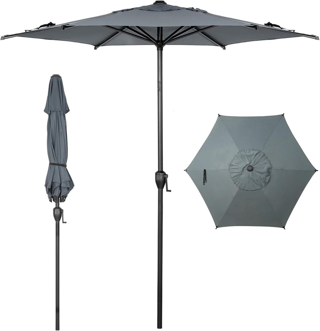 Abba Patio 7.5FT Lyon Outdoor Patio Umbrella Outdoor Table Umbrella with Push Button Tilt and Crank Market Umbrella 6 Sturdy Ribs UV Protection Waterproof for Garden Deck Backyard Pool Grey