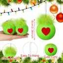 HyDren 16 Pcs Christmas Lime Green Velvet Balls for Tree 2.4 Inch Flocked Green Hanging Ornaments with Red Heart Decorations Xmas Round Pom Pom Balls for Indoor Home Decor Holiday Party Supplies