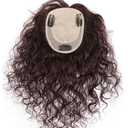 10" Curly Human Hair Topper for Women with Thinning Hair Loss,Fluffy Wavy Silk Base Topper Hair Piece Women Toupee Clip in Bangs Top Wiglet Hairpiece Dark Brown