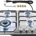 Gas Stove 24 inch, Propane Gas Cooktop Gas Stove 4 Burners for RVs, Motor Homes, NG LPG Convertible Gas Hob (Silver - 4 Burner)