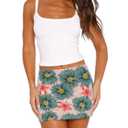 Women Low Rise Mini Skort Floral Beach Skirt with Shorts Pink Green S (S)