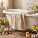 Gilprop 2 Pack Easter Bathroom Hand Towel Cotton Beige Bunny 3D Pattern Dish Towel Easter Gift Set Spring Bunny Bathroom Decor 29 x 13.5 Inch
