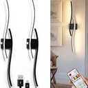 Battery Operated Wall Sconce Set of 2, Modern Wireless Sconces with Remote, Black Rechargeable Wall Lights Dimmable Battery Cordless Wall Sconces for Bedroom Living Room Hallway Timing(39.4 Inch)