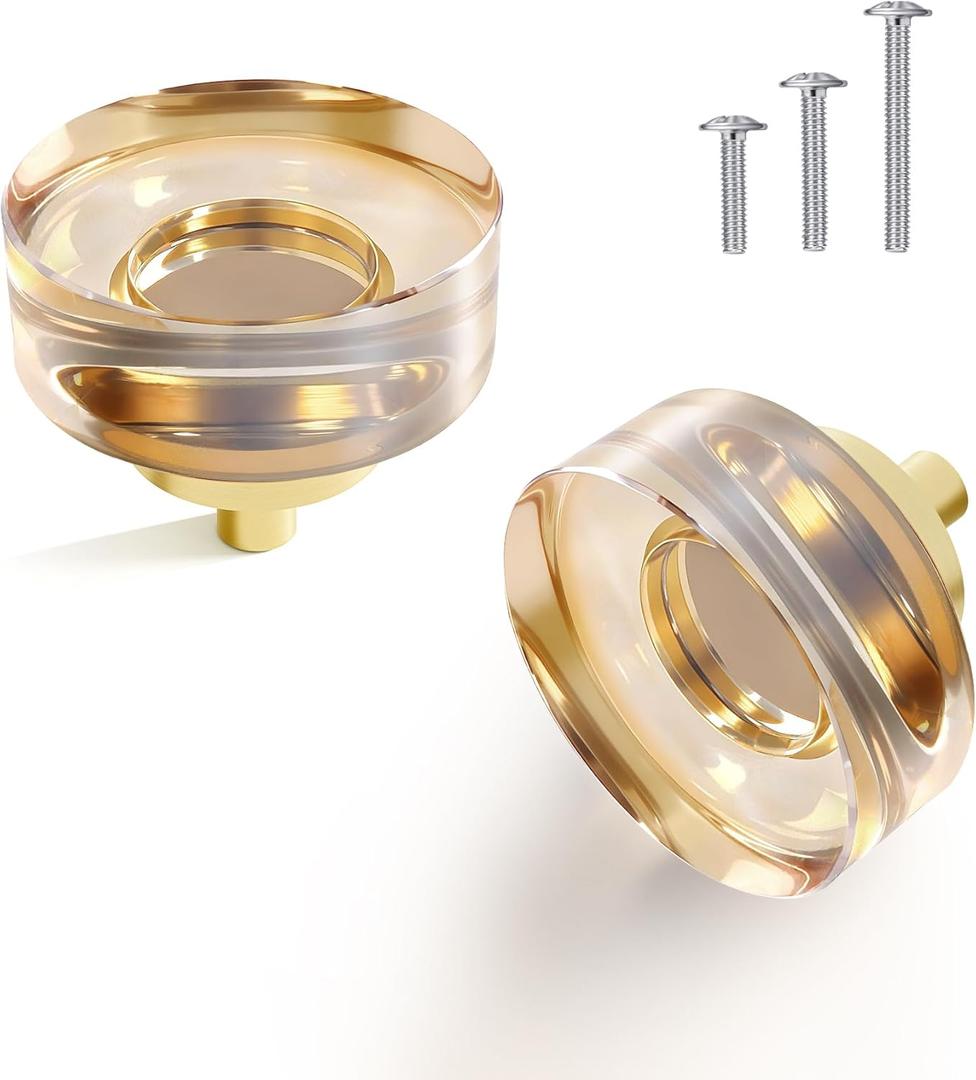 1.38 Inch Champagne Bronze Crystal Cabinet Knobs and Pulls,8 Pack Vintage Round Glass Drawer Knobs for Kitchen Cabinets, Bathroom Vanity, Bedroom Dresser, Closet & Furniture Hardware