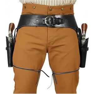 Cowboy Holster Western Double Holster PU Leather Adjustable Belt Durable Toy Gun Holster Cosplay Halloween Western Themed Events (black)