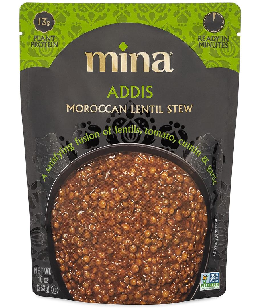 Mina Moroccan Lentils, Ready to Eat, Lentils High In Plant Based Protein, Vegan, Non-GMO, Gluten Free, Kosher, Microwavable, Packaged Meal & Side Dish, 10 oz (EXP 06/12/26)
