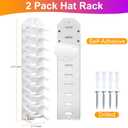 Hat Organizer for Baseball Caps, 2 Pack Hat Rack for Wall, Wall Mounted Adhesive Cap Rack, Hat Holder Hanger Hold Up to 20 Cap, Baseball Hat Storage Organizer for Door, Closet, Bedroom (White)