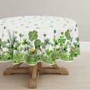 Horaldaily St. Patrick's Day Tablecloth 6060 Inch Round, Green Shamrock Gnome Lawn Watercolor Style Washable Seasonal Table Cover for Party Picnic Dinner Decor