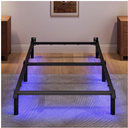 SHOANED Twin Size Bed Frame with LED, 7 Inch Metal Steel Bedframe for Box Spring and Mattress, Heavy Duty Basics Bed Base with Charging Station, Noise Free, Easy Assembly, Black