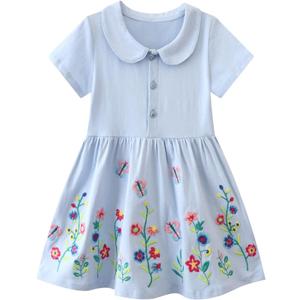 Girls Cotton Long Sleeve Casual Cartoon Appliques Striped Jersey Dresses 6Y