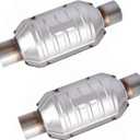 2.5" Universal Catalytic Converter, 2.5 Inch Inlet/Outlet High Flow Front Cat Converter Direct-Fit with O2 Port & Heat Shield, Universal Catalytic Convertor Stainless Steel 2PCS (EPA Compliant)