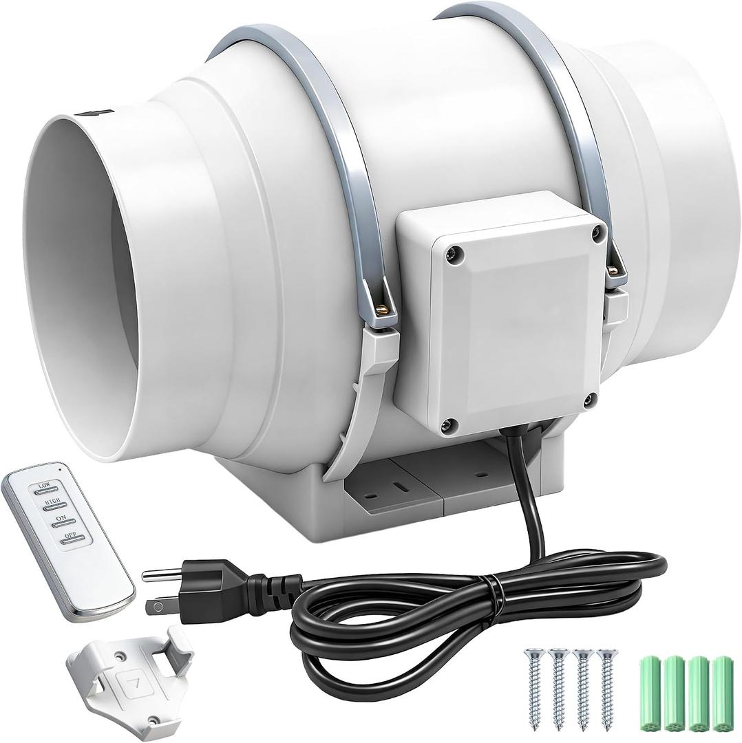dreamdragon 6 Inch Inline Duct Fan with Remote Control, 390 CFM 75W Exhaust Fan Ventilation Exhaust Blower with Quiet Copper Motor, for Bathroom, Kitchen, Grow Tent, Hydroponics & Radon Mitigation, Medium New W/REMOTE