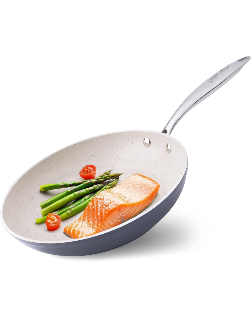 Mueller Frying Pan, Heavy Duty German Stone Coating Non Stick Frying Pans, No PFOA or APEO, Paella Pan, Dishwasher and Oven Safe, Even Heat Distribution, Cool Stainless Steel Handle, Light Grey
10 Inch