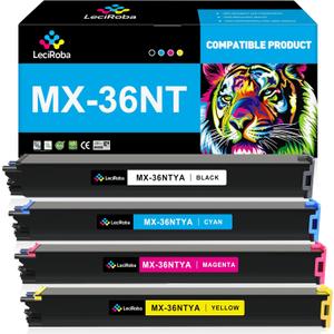 LeciRoba MX-36NT Toner Cartridge Replacement for Sharp MX-36 MX-36NTBA MX-36NTCA MX-36NTMA MX-36NTYA for Sharp MX-2610N 2615N 2640N 3110N 3140N 2615NC 2648NC Printer Toner Cartridges Set (4 Pack)