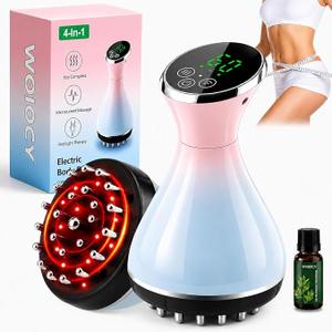 Lymphatic Drainage Massager, 4-in-1 Anti Cellulite Massage Tool with Microcurrent, Red Light, Heat & Vibration, Helps Reduce Cellulite, Stretch Marks & Puffiness, Body Sculpting Machine Pink & Blue