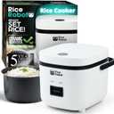 Rice Robot Personal Rice Cooker, PFAS-free, Nonstick. 1 Quart Capacity, with Stainless Steel Steamer Tray, Measuring Cups, Recipe Book with 60 Recipes, and Serving Spoon, As Seen On TV