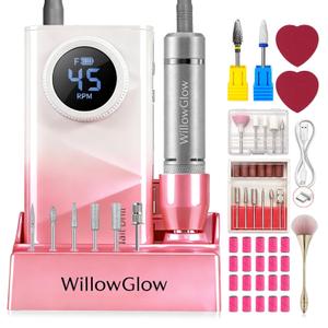 45000 RPM Electric Nail Drill, Ultra Silent Professional Nail Drill, Cordless Electric Nail File with Tungsten & Ceramic Nail Bits, Powerful High Speed Efile