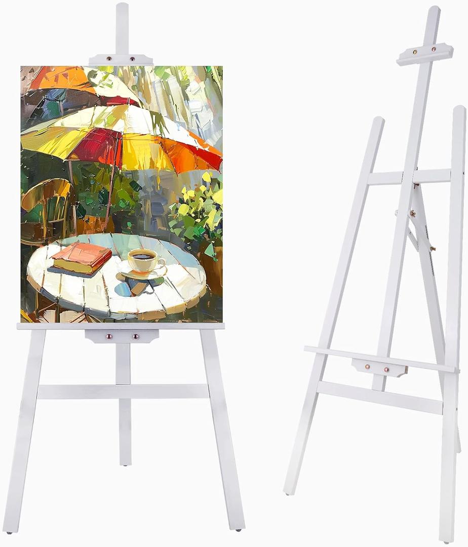 Falling in Art Easel Stand for Painting, Adjustable Wooden Easels for Painting Canvas Up to 42", Folding Art Easel for Drawing, Wedding Sign and Poster, Suitable for Kids and Adults(White)