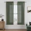 Guken Olive Green Linen Curtains 63 Inch Length for Living Room Bedroom 2 Panels Set Rod Pocket Light Filtering Semi Sheer Window Curtains 52 Inch Width Boho Farmhouse Linen Drapes, W52xL63