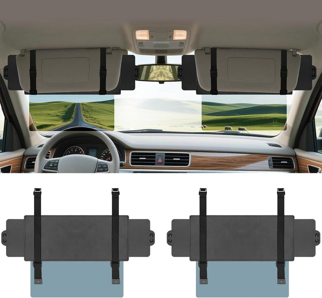 Sun Visor Extender for Car, Visor Extender Sun Blocker, Sun Visor Extension with Anti-Glare Lens Blocks UV & Sunlight, Adjustable Car Sun Visor for Safe Driving (2 Pack)