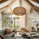 Arturesthome Large Natural Hand Weaved Rattan Pendant Lamp,Coastal Beach Boho Chandelier for Kitchen Hallway Bedroom Dinning Room Living Room Dia 23.6 in
