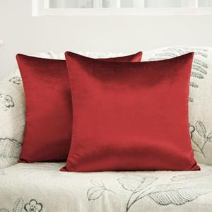 2 Pack Red Velvet Pillow Covers, 24x24 Inches Decorative Cushion Covers for Couch Sofa Bed, Super Soft and Cozy Luxury, Zippered Design