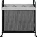 STO STO Laundry Hamper 3 Section, 120L Rolling Laundry Sorter Cart with Removable and Washable Liner Bag, Clothes Hamper with Wheels and Metal Handle for Laundry Room and Bedroom, Gray