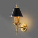 BYOLIIMA Brass Wall Sconce 2-Lights Modern Gold Black Bathroom Wall Lighting Vanity Light Fixtures Solid Copper Shade Industrial Wall Mount Lights for Bedroom Living Room E12