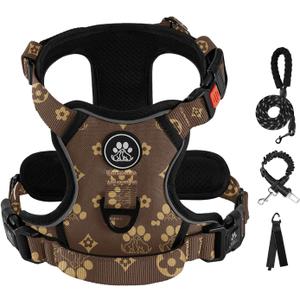 IVY&LANE No Pull Dog Harness with Leash Set, Reflective No Choke Pet Vest,Adjustable Oxford Dog Vest Harness with Easy Control Handle for Medium Dogs (Dark Brown,M)