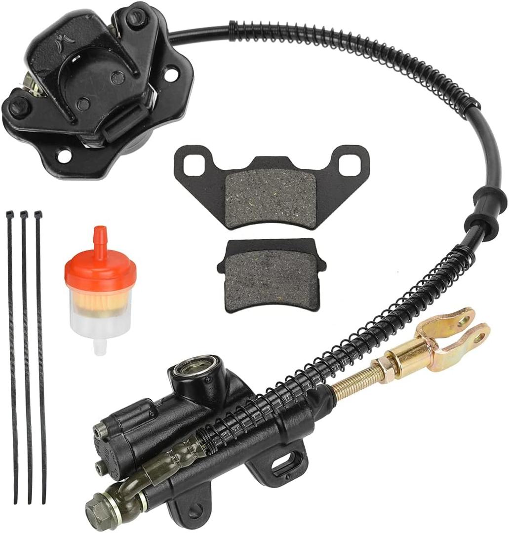 FVRITO Rear Brake Master Cylinder Caliper Assembly for 50cc 70cc 90cc 110cc 125cc Taotao Boulder B1 Coolster 3050HD 3050C 3125R Peace Chinese ATV Quad Mini 4 Wheeler Motorsports Scooter Black