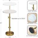 Adjustable-Height Marble Drink Table - 12x12x22-30, White Marble & Antique Brass, Modern Round End Table, Side Table with Pedestal Stand for Small Spaces, Vintage Metal Martini Cocktail Accent