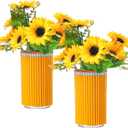 2 Set Back to School Gifts Pencil Shaped Vase Assembly Required DIY Acrylic Flower Vase 90 Pencils 2 Sheets Adhesive Table Centerpiece for Teacher Appreciation, First Day, School Home(Yellow)