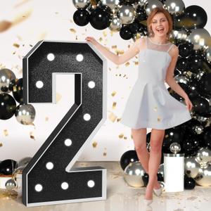 Marquee Numbers Black Birthday Decorations: Large 4 Feet Tall Light Up Numbers 2nd 21st 25th Party Decor Big Mosaic Cardboard Number 2