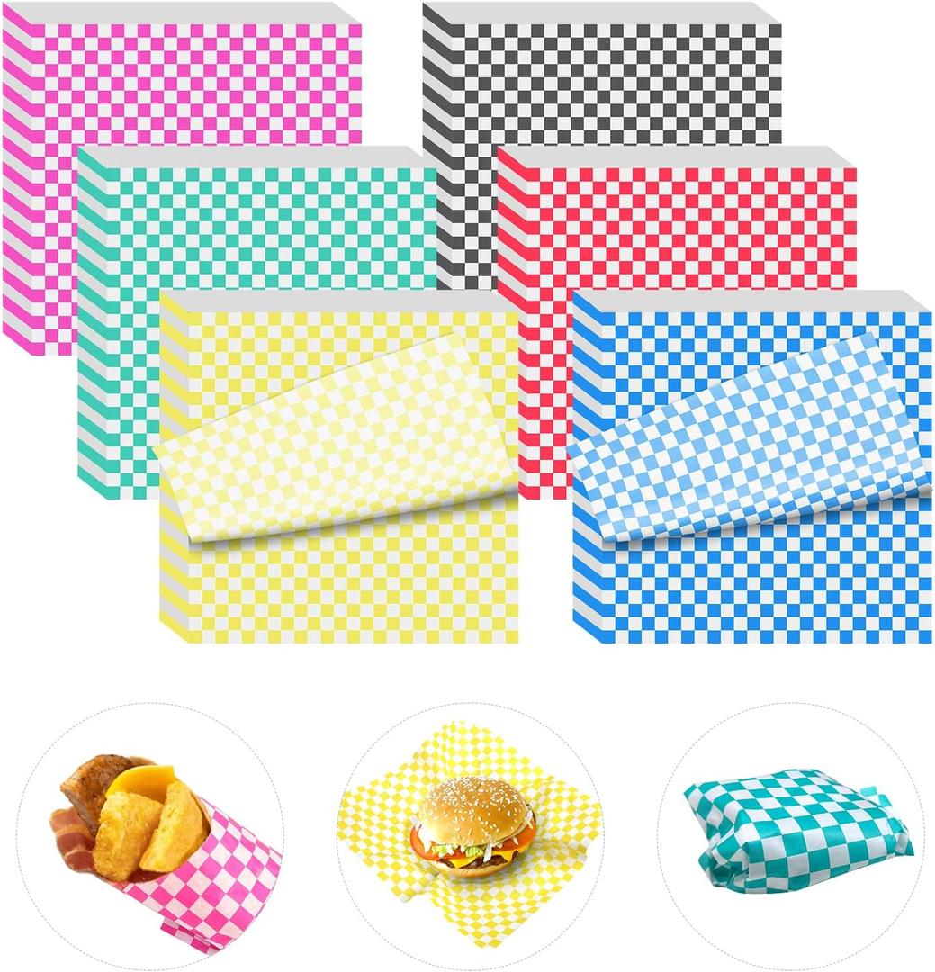 240 Sheets Variety Pack Checkered Dry Waxed Deli Paper Sheets 12x12 inch Paper Sandwich Paper Liners, Food Basket Liners Wax Paper Deli Wrap Wax Paper Sheets for Wrapping Bread and Sandwiches