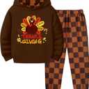 MIGU Thanksgiving Baby Boy Outfit Toddler Thanksgiving Outfit Boy Turkeys Print Long Sleeve Hoodie+Pant 2 Piece Outfit 18-24 Months